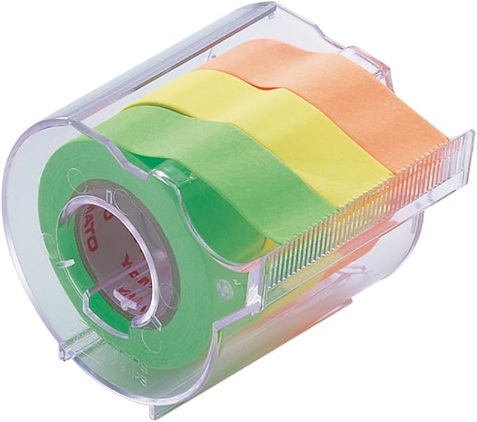 Yamato Memoc Roll Tape, Self-Stick Memo Paper Tape, with Tape Dispenser, 15mm x 10m, 3-Color Set, Lime, Lemon & Orange, 1 ea. (RK-15CH-A)