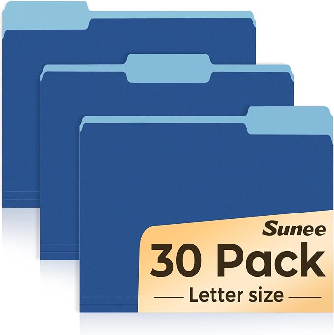 SUNEE File Folders, 30 Pack Manilla Folders 8.5 x 11, Colored File Folders Home Office School Supplies for Documents Files Paper,Navy Blue