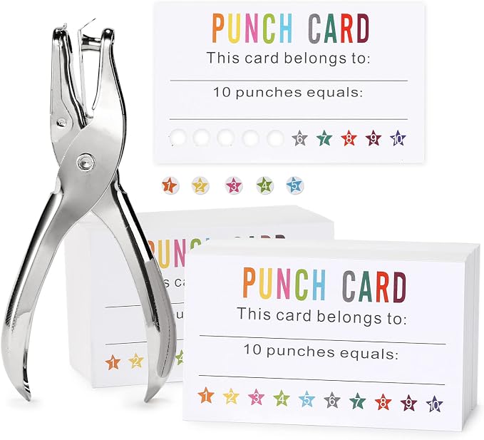 ONEDONE Reward Punch Cards Pack of 200 with Hole Puncher Behavior Incentive Awards for Teachers Kids Students Home Classroom School Business Loyalty Card - 3.5" x 2"