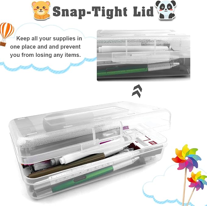 Pencil Case, Pencil Box, Clear Pencil Case, 3 Pack Plastic Pencil Case, Large Capacity Pencil Case, Crayon Box with Snap-tight Lid Stackable Design, Plastic Storage Box for School Office Supplies