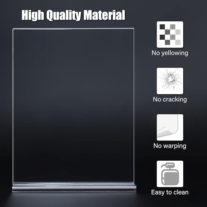 xydstay 8.5 x 11 Acrylic Sign Holder 2 Pack, Vertical T Shape Clear Plastic Menu Holder, Table Display Stand for Restaurant, Office, School, Store and Home Use