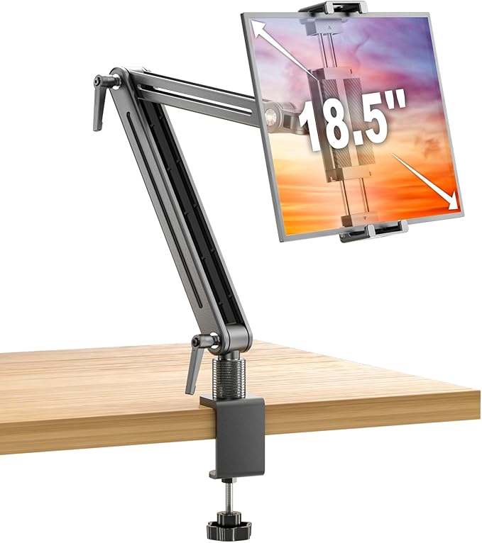 Jakeko Adjustable Portable Monitor Stand 15.6" - 360° Rotating Base Tall Tablet Desk Arm Holder Stand for iPad Air/Pro/Mini Swivel Flexible Clamp Mount Soporte para Tablet/Monitor Portatil/Ereader