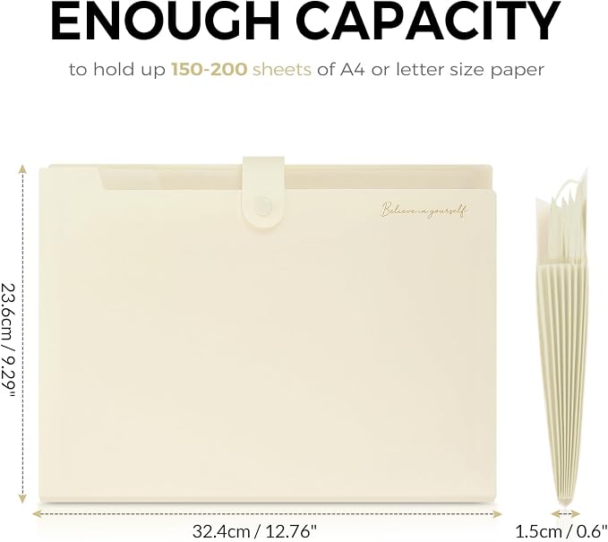 SKYDUE Expanding File Folder, Accordion File Organizer with 8 Pockets, Expandable Document Paper Receipt Holder for School Office Hospital, Letter/A4 Size Beige