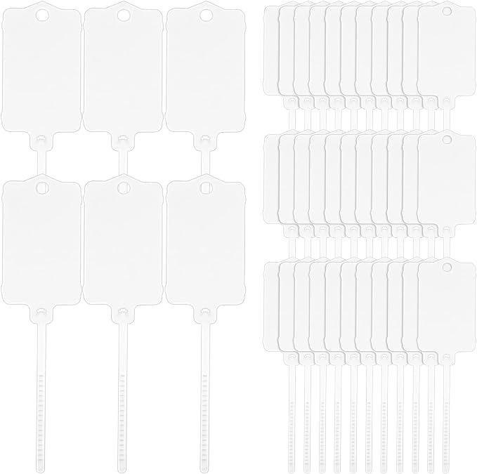 LeonBach 100 PCS Plastic Shipping Tags, 1.46" x 2.48", Waterproof Labels Writable Hanging Tag with Sealing Strap, Shipping Cable Tie Label Tags for Keys Luggage Logistic Inventory Retail (White)