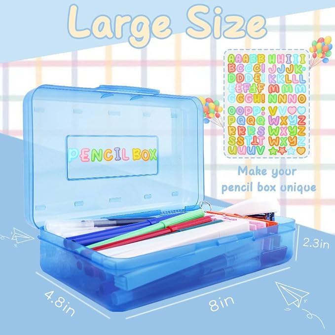 Blue Pink Green Hard Pencil Case Plastic Clear Pencil Box Crayon Box Organizer 3 Pack Office Supplies Storage Container Organizer Boxes for Pens Crayon School Stylish Office Supplies Storage Medium
