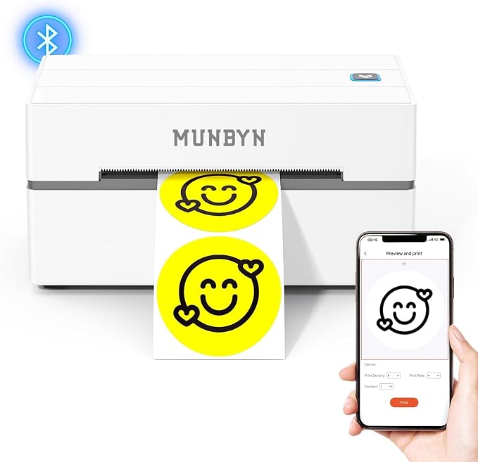 MUNBYN Bluetooth Thermal Label Printer, 130B Wireless 4x6 Shipping Label Printer for Shipping Packages Small Business Office or Home, Compatible with iPhone Android iPad Windows macOS Chrome