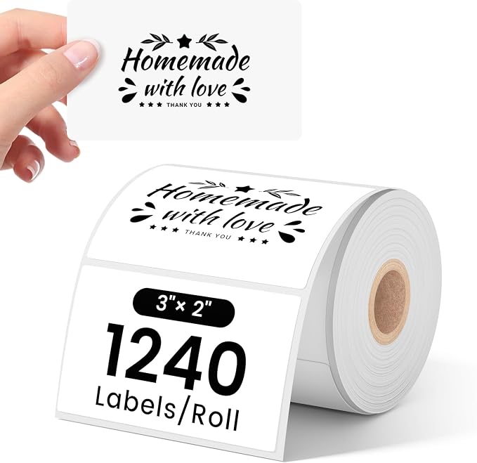 Phomemo 3"x2" Thermal Labels Roll - 1240 PCS Label Stickers for Small Business Supplies - Commercial Grade Logo Stickers for Business Customized - Waterproof Shipping Labels for Thermal Printer