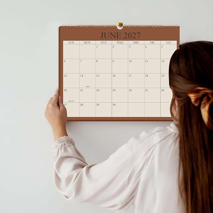 Calendar 2026-2027 - 18 Months Wall Calendar from July 2026 to December 2027, 2026-2027 Wall Hanging Calendar Planner with Thick Paper, 8.5" x 11", Beige