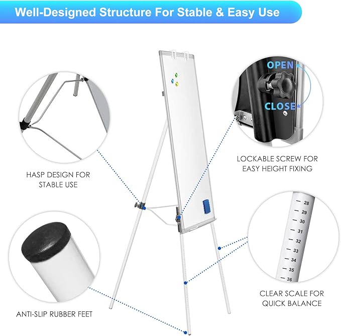 Maxtek Easel Whiteboard 40 x 28 in, Stand Tripod with Height Adjustable | Magnetic Dry Erase Surface, Flipchart Stand, Portable Tripod Easel for Office, Teaching, Home and Classroom