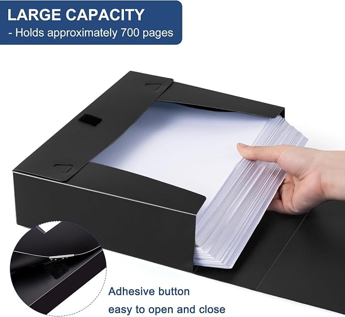 Storage File Boxes A4, 5 PCS Foldable Plastic Archives Case with Lid | 30.8 x 23.5 x 7.5cm, Document File Folder Organizer Storage Filing Box for Office School, Black