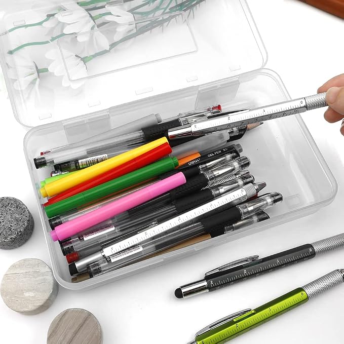 Pencil Case, Pencil Box, Clear Pencil Case, 3 Pack Plastic Pencil Case, Large Capacity Pencil Case, Crayon Box with Snap-tight Lid Stackable Design, Plastic Storage Box for School Office Supplies