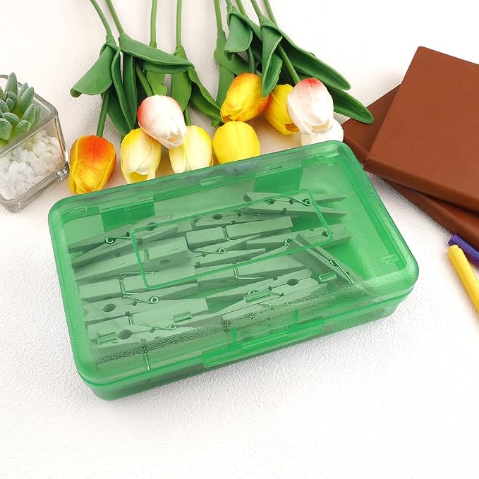 Pencil Box, Large Capacity Clear Pencil Case, 1 Pack Hard Pencil Case, Clear Crayon Box with Snap-tight Lid Stackable Design, Plastic Storage Box for Office Supplies, Green