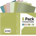 Sooez Folders with Pockets and Prong, 6 Pack, Green Colors, File Folders with Prongs, 2 Pocket Folders Bulk, Plastic Folder for School College Supplies, Aesthetic Nursing Cute School Supplies
