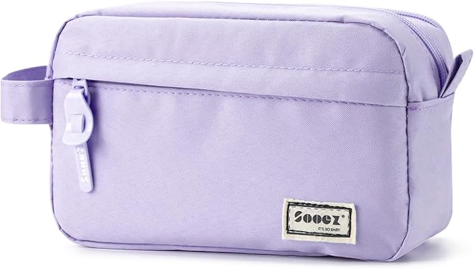 Sooez Original High Capacity Pencil Case, Big Pencil Bag Pouch Box Organizer Pen Case, Aesthetic Supply for Girls Adults, Portable Journaling Supplies with Easy Grip Handle & Loop, Purple
