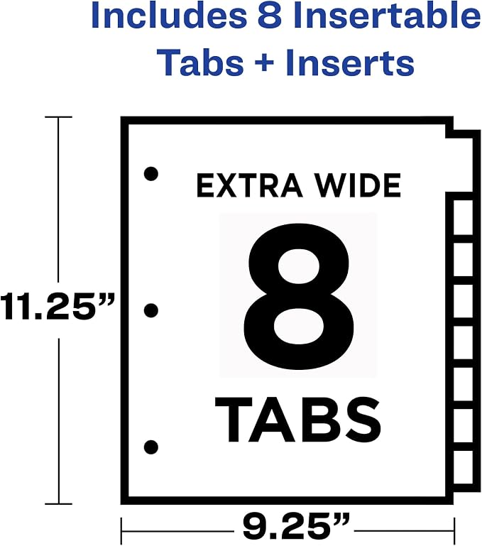 Avery Insertable Plastic Dividers for 3 Ring Binders, 8 Tabs per Set, Big Tabs, One Pocket, Multicolor Binder Dividers, Works with Sheet Protectors (11903)