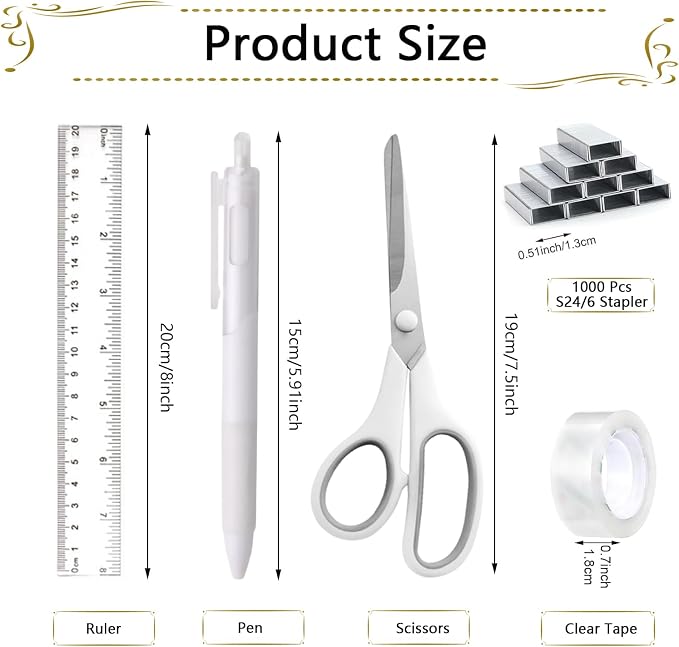 Office Supplies,Desk Accessories,Stapler and Tape Dispenser Set,1000 Staples,Staple Remover,Pen Holder,Folding Phone Holder,Journal Notebook,Ballpoint Pen,Scissor,Ruler,Clear Tape,Sticky Notes,Ect