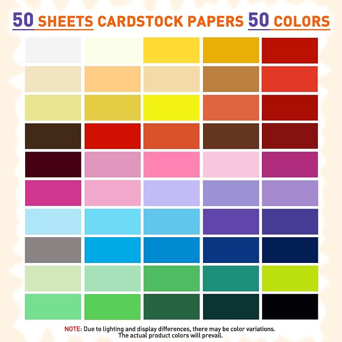 MAXECHO 5" x 7" Colored Cardstock, 50 Assorted Sheets in 50 Colors, 180 GSM (65 lb) Bulk Construction Paper, Printer Friendly Card Stock for Printing & Making, DIY Crafts, Cricut, School Supplies