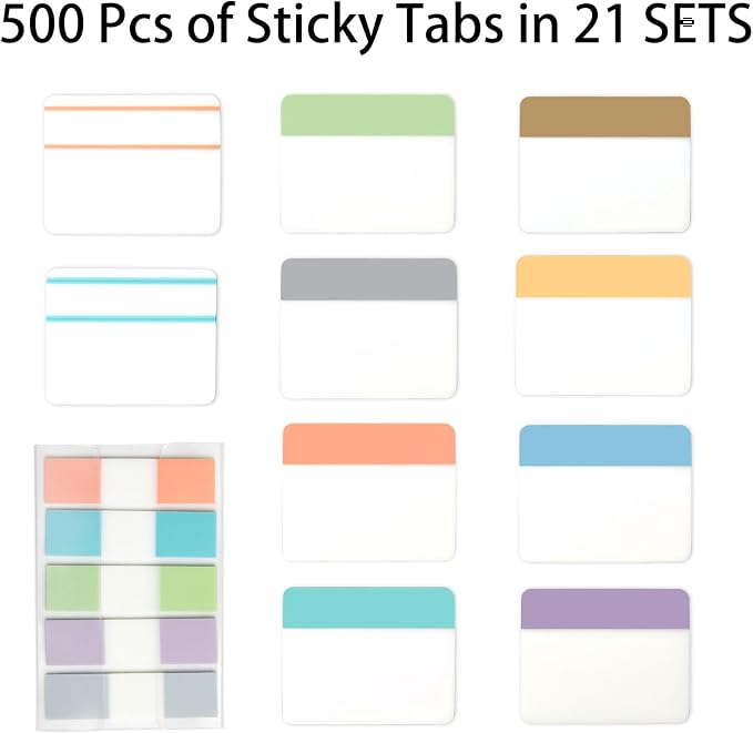 Sticky Index Tabs Book Page - 500Pcs 2 Inch Writable Colored Pages Markers, Repositionable File Tab Flags Labels Self Adhesive Reading Divider Sticker for Books, Binders, Notebook and File Folders
