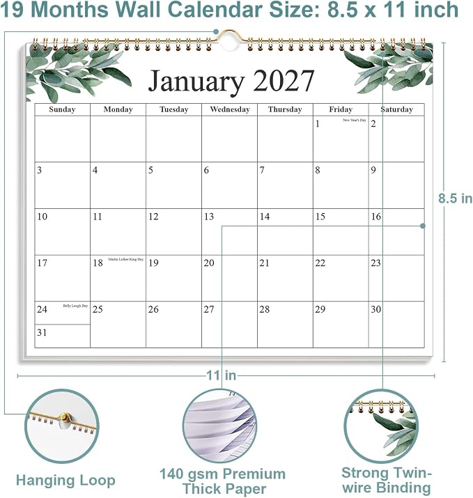 2026-2027 Wall Calendar - Calendar 2026-2027 from July 2026 - December 2027, 18 Months Calendar with Premium Paper, 8.5" x 11", Nature