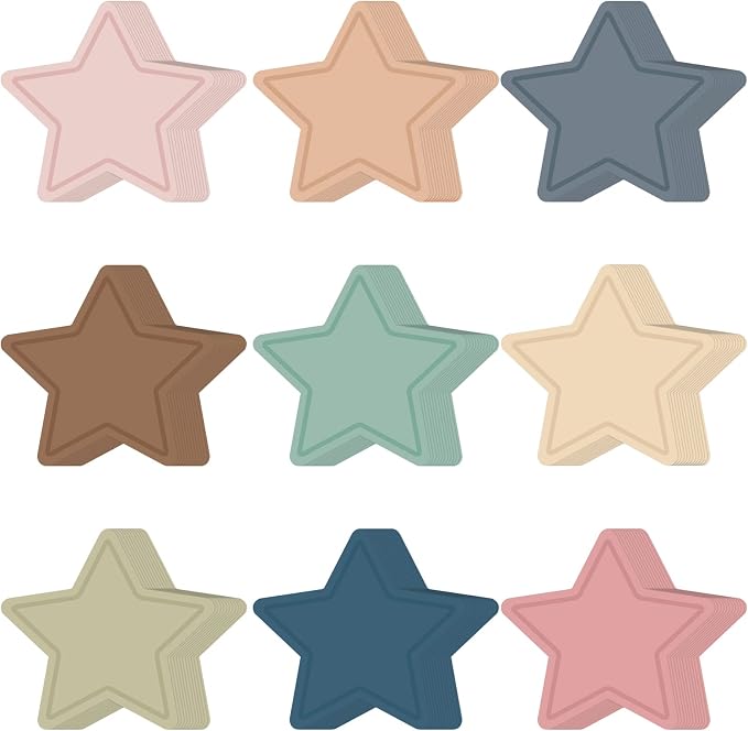 Geyee 108 Pcs Star Cutouts Paper Boho Classroom Decor Bulletin Board Stars Assorted Colors Die Cut for Teachers DIY Craft Projects Office School Chalkboard Wall Decor (5.5 Inch)