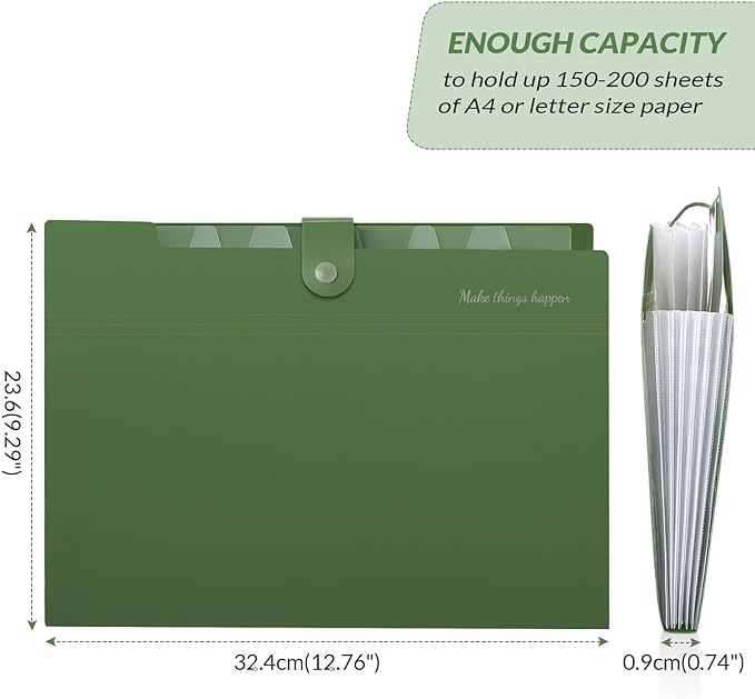 SKYDUE Expanding File Folders with 8 Pockets, Accordion File Organizer with Labels, Portable Paper Bill Receipt Organizer, Letter Size, Home School Office Supplies, Olive Green