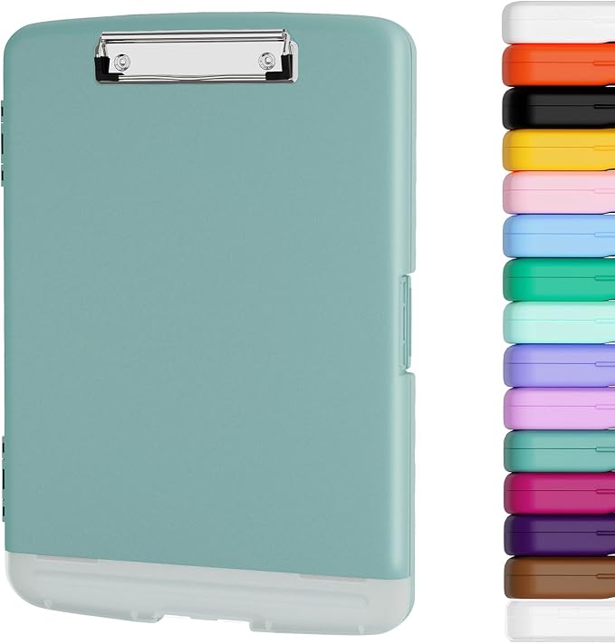 Piasoenc Clipboard with Storage, 8.5 x 11 Organization Box with Pen Holder and A4 Legal Paper Folder, Folio & Side-Opening, Low Profile Clip,for Nurses,Teachers, Size 14 x 9.6 x 1.2 in, Teal