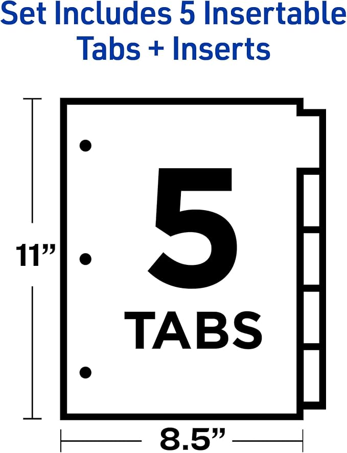 Avery Binder Dividers - 5-Tab Insertable Multicolor Big Tabs for Binders,Sets of Dividers (11109),(Pack of 48)