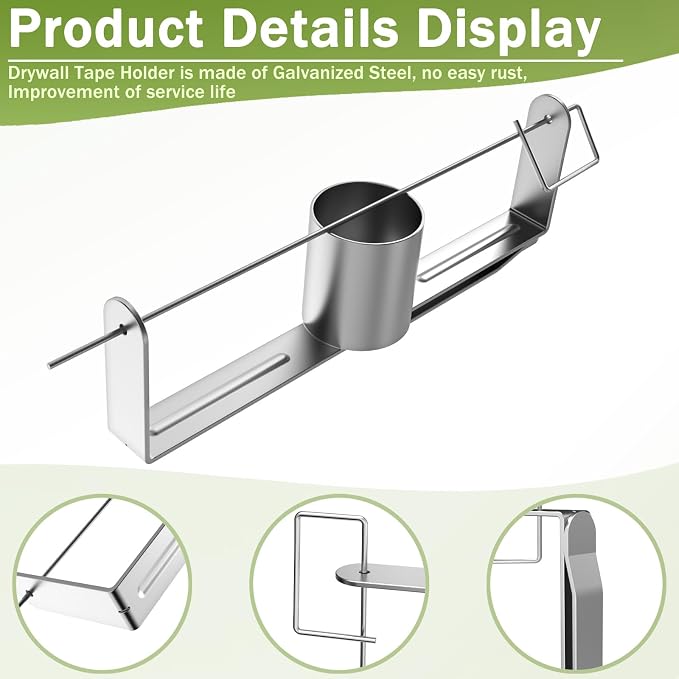 Powder Coated Steel Drywall Tape Holder Reel | Rust-Proof Heavy Duty Tool Holds 500FT Tape, With Fast-Load Pin & Belt Clip