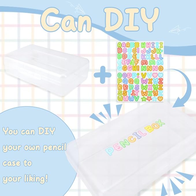Clear Large Plastic Pencil Case Organizer - Hard Case for Girls, Big 3 Pack