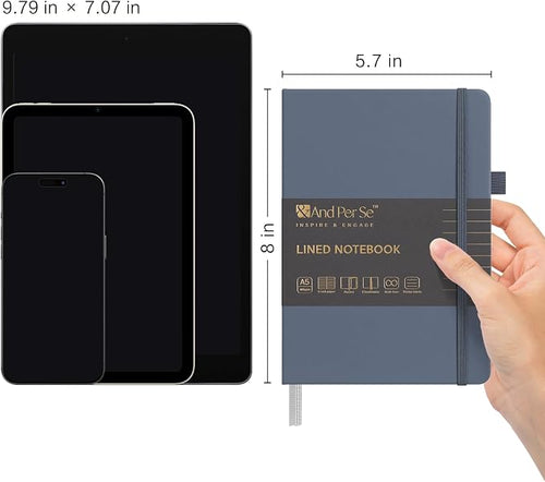 &And Per Se 10-Pack Lined Notebooks, A5 Hardcover, 160 Pages 100gsm Thick Paper, Office Supply Bulk Order, Corporate New Hire Kits, Breakroom Essentials – College Ruled, 10 Units (Dark Blue)