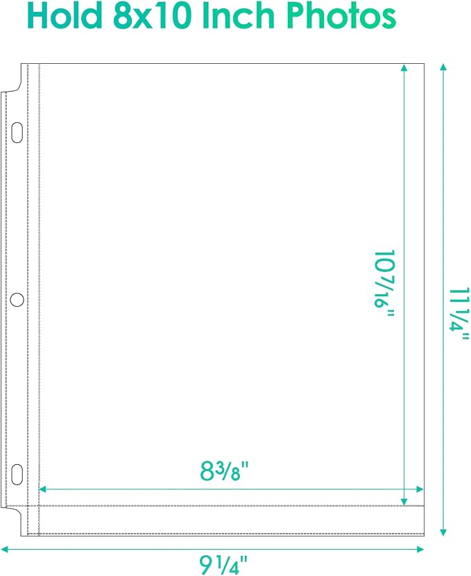 MaxGear 30 Pack 8x10 Photo Sleeves for 3 Ring Binder (60 Pictures),1 Pocket | Heavy-Duty Archival Page Protectors, Clear Photo Album Refill Pages, Plastic Binder Sleeves with Pockets, Acid-Free Inserts