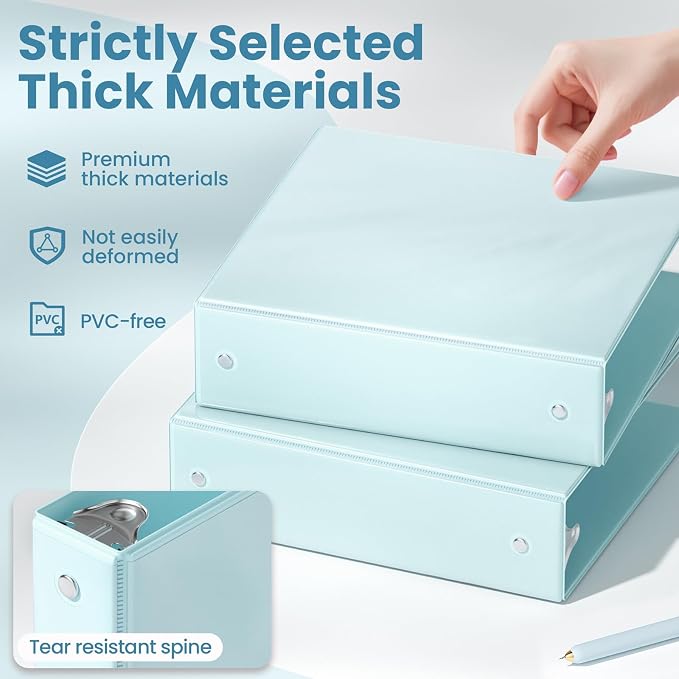 SUNEE 3 Ring Binders 2 Inch 4 Pack, Clear View Binder Three Ring PVC-Free (Fit 8.5x11 Inches) for School or Office Supplies, Blue