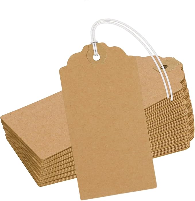 Uniclife 72 Pcs Blank Shipping Tags with Elastic String Attached Kraft Paper Hang Tags with Reinforced Eyelet Large Marking Price Tag Inventory Label Tag, Brown (4.7" L x 2 3/8" W)