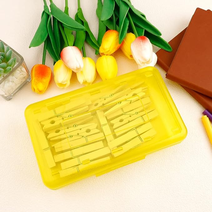 Pencil Box, Large Capacity Clear Pencil Case, 1 Pack Hard Pencil Case, Clear Crayon Box with Snap-tight Lid Stackable Design, Plastic Storage Box for Office Supplies, Yellow