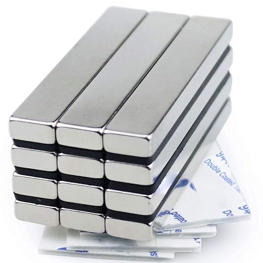 MIKEDE Strong Neodymium Magnets with Adhensive Backing 60x10x5 mm 12 Pcs | Super Strong Magnets Bar, Heavy Duty Metal Powerful Silver Rectangular Magnet for Craft, Whiteboard, Garage, Kitchen, DIY