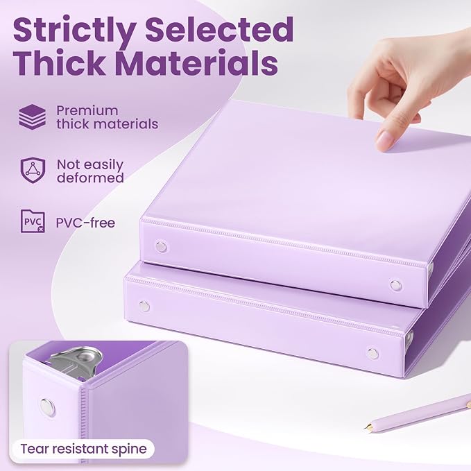 SUNEE 3 Ring Binder 1 Inch 4 Pack, Clear View 1" Binders Three Ring PVC-Free (Fit 8.5x11 Inches) for School or Office Supplies, Purple
