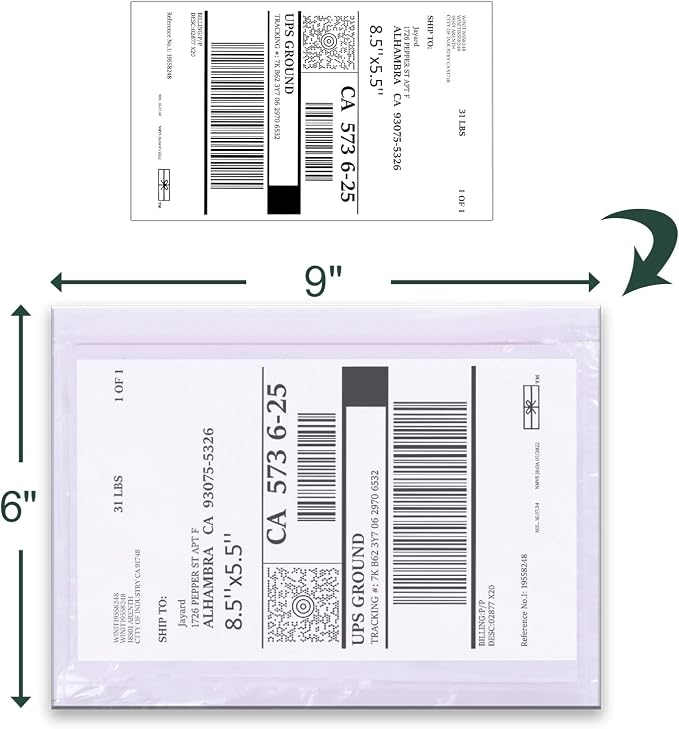 Clear Adhesive Top Loading Packing List Pouches 6'' X 9'', Shipping Label Sleeves, Packing Slip Envelopes (2000 Pack)