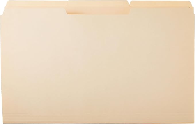 Amazon Basics Sturdy Manila File Folders, 1/3 Tabs in Assorted Positions for Filing and Easy Labeling, Legal Size, 8.5 x 14 inch, 200-Pack
