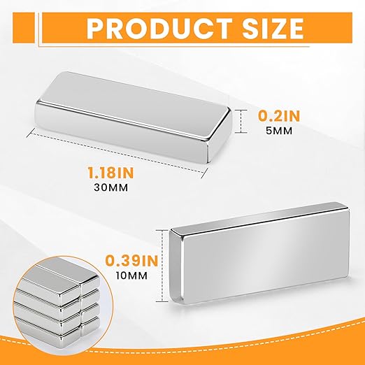 MIKEDE Small Neodymium Magnets with Adhensive Backing 30x10x5 mm 15 Pcs | Super Strong Magnets Bar, Heavy Duty Metal Powerful Silver Rectangular Magnet for Craft, Whiteboard, Garage, Kitchen, DIY