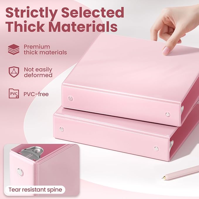 SUNEE 3 Ring Binder 1.5 Inch 2 Pack, Clear View Binder Three Ring PVC-Free (Fit 8.5x11 Inches) for School or Office Supplies, Pink