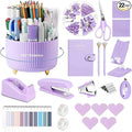 Office Supplies,Purple Desk Accessories,Desk Organizer,Stapler,Tape Dispenser,Folding Phone Stand,Scissors,Notebook,Staple Remover,Staples,Clear Tape,Sticky Notes,Clips,Cool Pen,Bookmark,Ect.22pcs