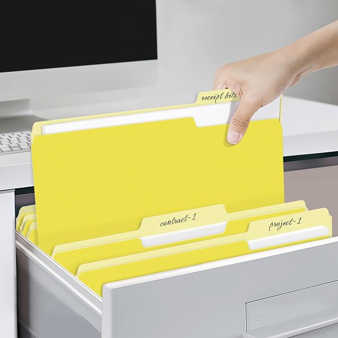 SUNEE File Folders, 36 Pack Manilla Folders 8.5 x 11, Colored File Folders Home Office School Supplies for Documents Files Paper, Yellow Colors