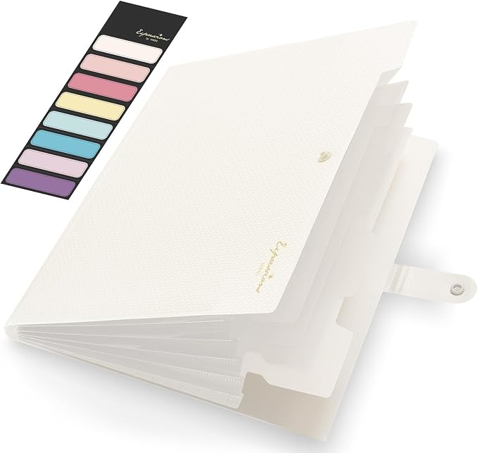 Sooez Accordion File Organizer, Letter Size Expanding File Folder with Labels, 5 Pocket Folders for Document, Portable Paper Bill Receipt Organizer for Home School Office Supplies, A4 Size, Off White