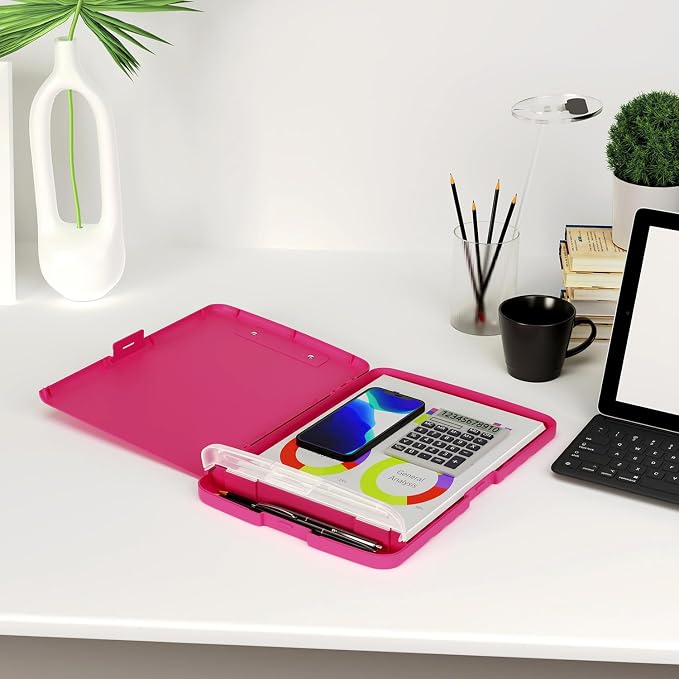 Piasoenc Clipboard with Storage, 8.5 x 11 Organization Box with Pen Holder and A4 Legal Paper Folder, Folio & Side-Opening, Low Profile Clip,for Nurses,Teachers, Size 14 x 9.6 x 1.2 in, Red