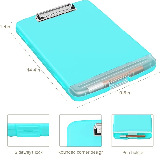 Piasoenc Clipboard with Storage, 8.5 x 11 Organization Box with Pen Holder and A4 Legal Paper Folder, Heavy Duty Plastic, Folio & Side-Opening, Low Profile Clip for Nurses, Teachers, Peacock Green