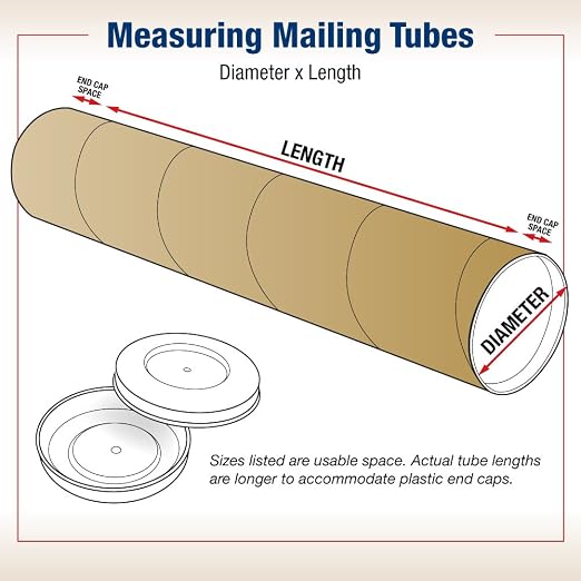 Box USA Mailing Tubes, 3" W x 36" H, 24-Pack - Heavy-Duty Round Corrugated Tubes for Mailing and Storage of Blueprints, Artwork, Crafts, Posters, Long Art Holder