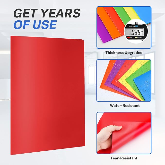 Sooez 14 Pack Folders with Pockets, Pocket Folders with Extra Labels, Plastic Folders with Pockets, 2 Pocket Folders Bulk, Heavy Duty File Folders, School Folder Business Folder Office Filing Supplies