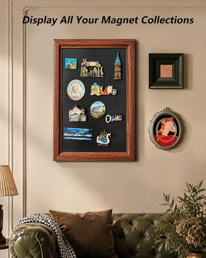 Magnet Board for Wall, 19.7 x 31.5 in (Background Paper not Included) | Wood MDF frame with 4 pairs of hook-and-loop strips for travel magnets and photos.