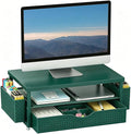 gianotter Desk Organizers and Accessories, Monitor Stand with Drawer and 2 Pen Holder, Desktop Organizer Suitable for Offices and Dormitories (Green-Plain)