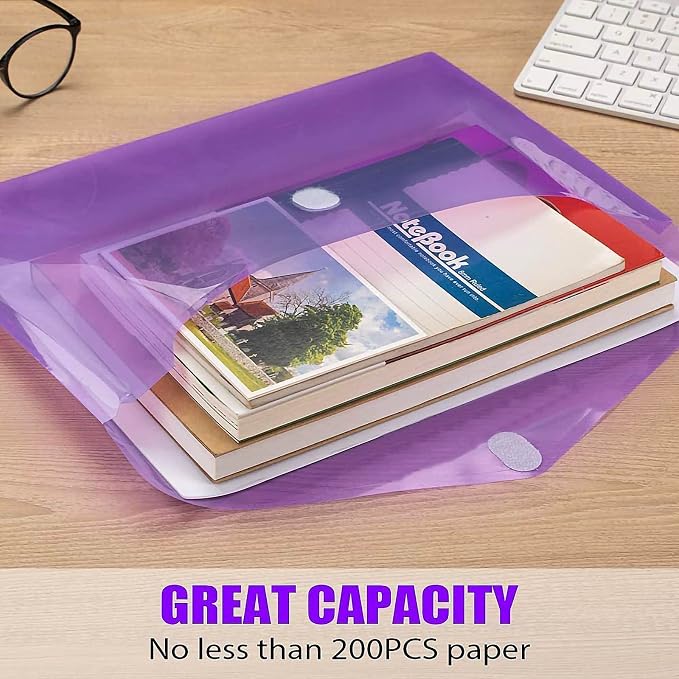 Sooez 48 Pack File Folders, Clear Poly Envelopes Plastic Folders, Folder for Documents Letter A4 Size with Label Pocket, Teacher School Office Supplies Organization Storage, Assorted Color